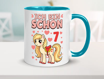 7. Geburtstag | 7 Jahre Mädchen Reiten Pony lustiger Spruch Geschenk Tasse