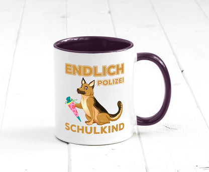 Endlich Schulkind | Tasse Einschulung Polizei Hund lustiger Spruch Geschenk