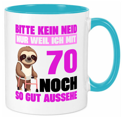 70. Geburtstag | Bitte kein neid Faultier 70 Jahre v2 Humor Geschenkidee Tasse