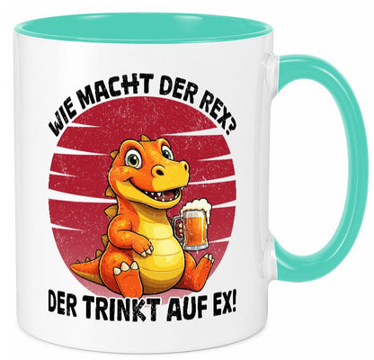 Wie macht der Rex trinkt auf ex | Bier T-Rex v2 lustiger Spruch Geschenk Humor Tasse