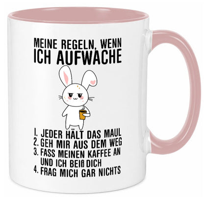 Regeln wenn ich aufwache | Morgenmuffel Hase Kaffee Geschenk Humor Geschenkidee Tasse