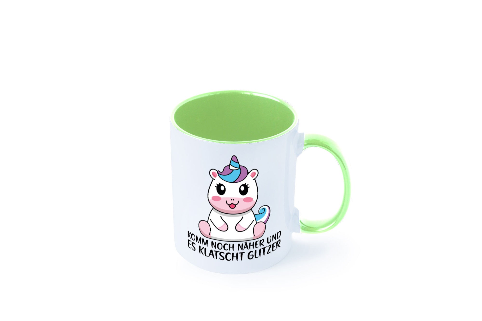Komm näher und es klatscht Glitzer | Humor Einhorn Geschenkidee Tasse