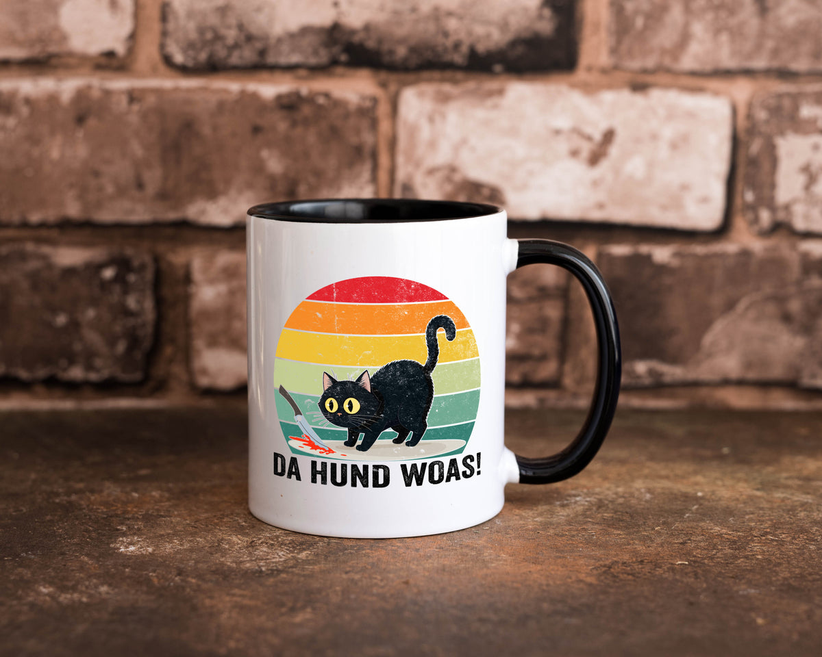 Da Hund woas | Retro Böse Katze mit messer Humor Tierliebhaber Geschenkidee Tasse