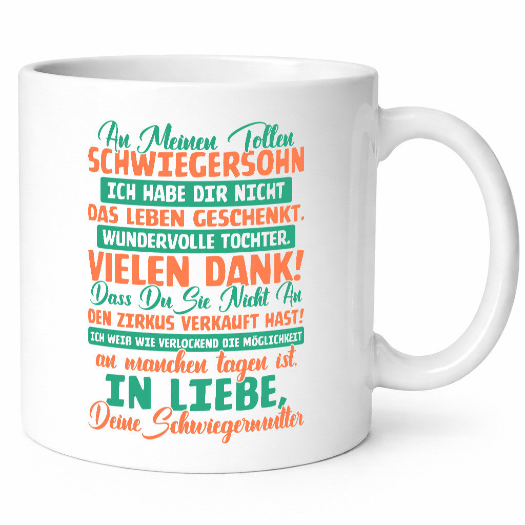 An meinen tollen Schwiegersohn vl3 Humor Familie Geschenkidee Tasse