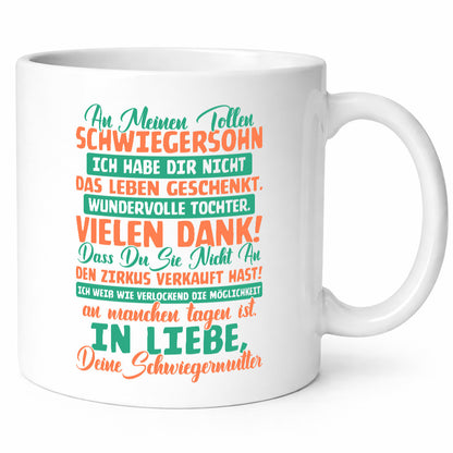 An meinen tollen Schwiegersohn vl3 Humor Familie Geschenkidee Tasse