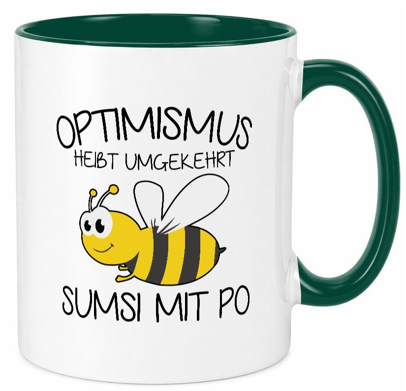 Optimismus umgekehrt heißt Sumsimitpo | Biene lustiger Spruch Geschenk Humor Tasse