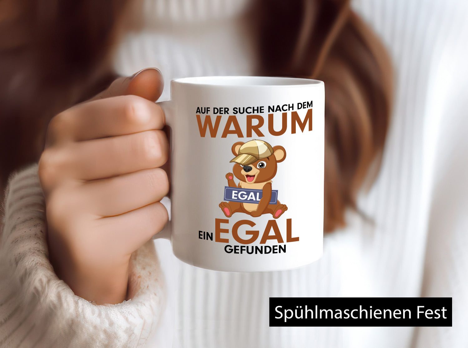 Egal gefunden | lachender Bär mit Schild Gleichgültigkeit Humor Geschenkidee