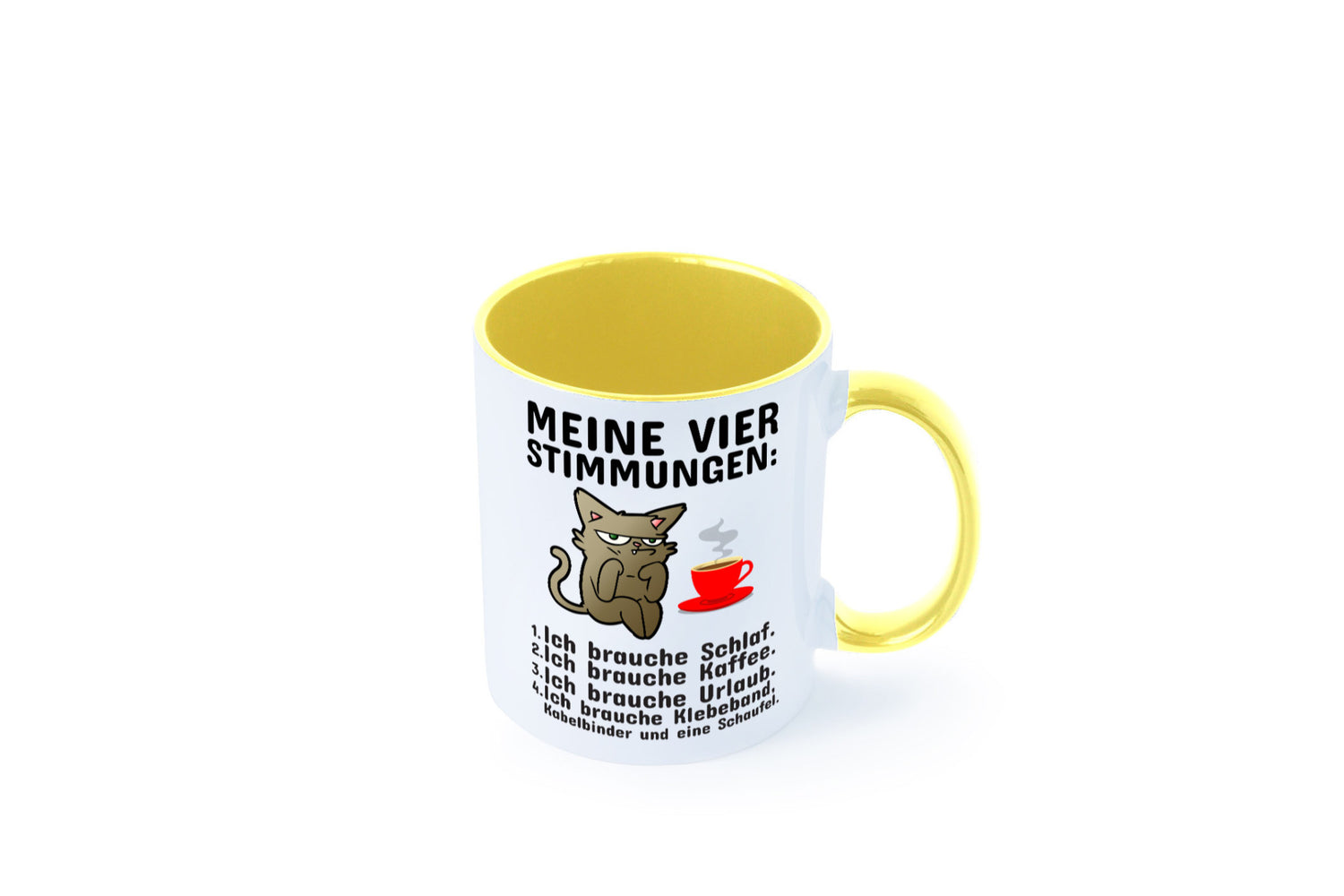 Vier Stimmungen | Morgenmuffel Tasse mürrische Katze Humor Tierliebhaber