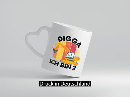2. Geburtstag | 2 Jahre Bagger Digga Geschenk Geschenkidee lustiger Spruch Tasse
