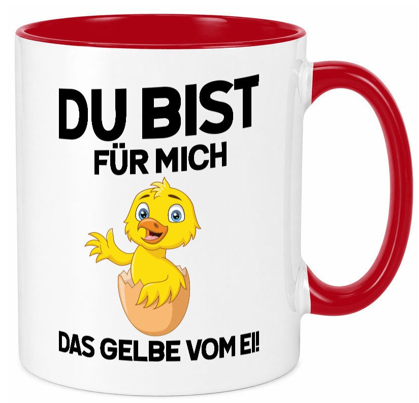 Das Gelbe vom Ei | süßes Küken Eierschale am Kopf Comic v2 lustiger Spruch Tasse