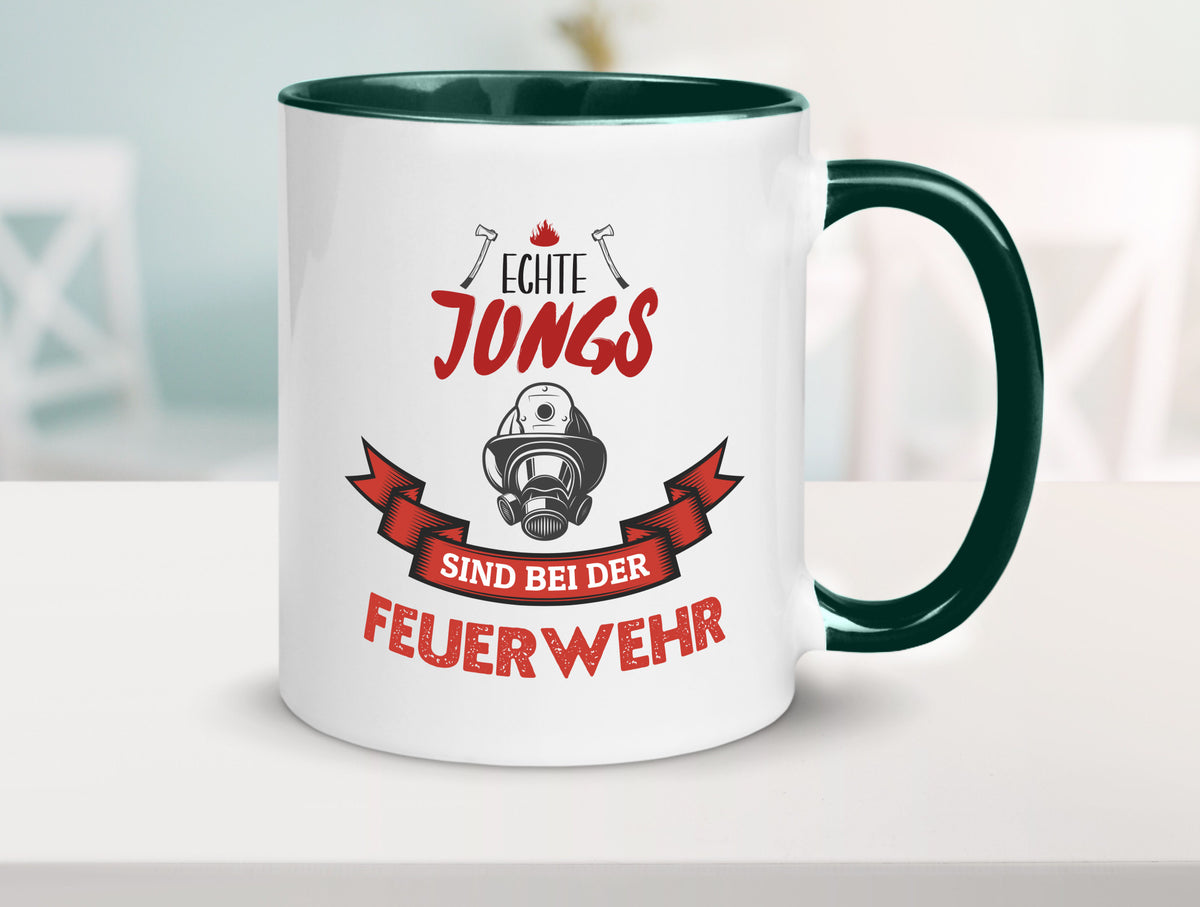 Echte Jungs sind bei der Feuerwehr | Feuerwehrmann lustiger Spruch Geschenk Tasse
