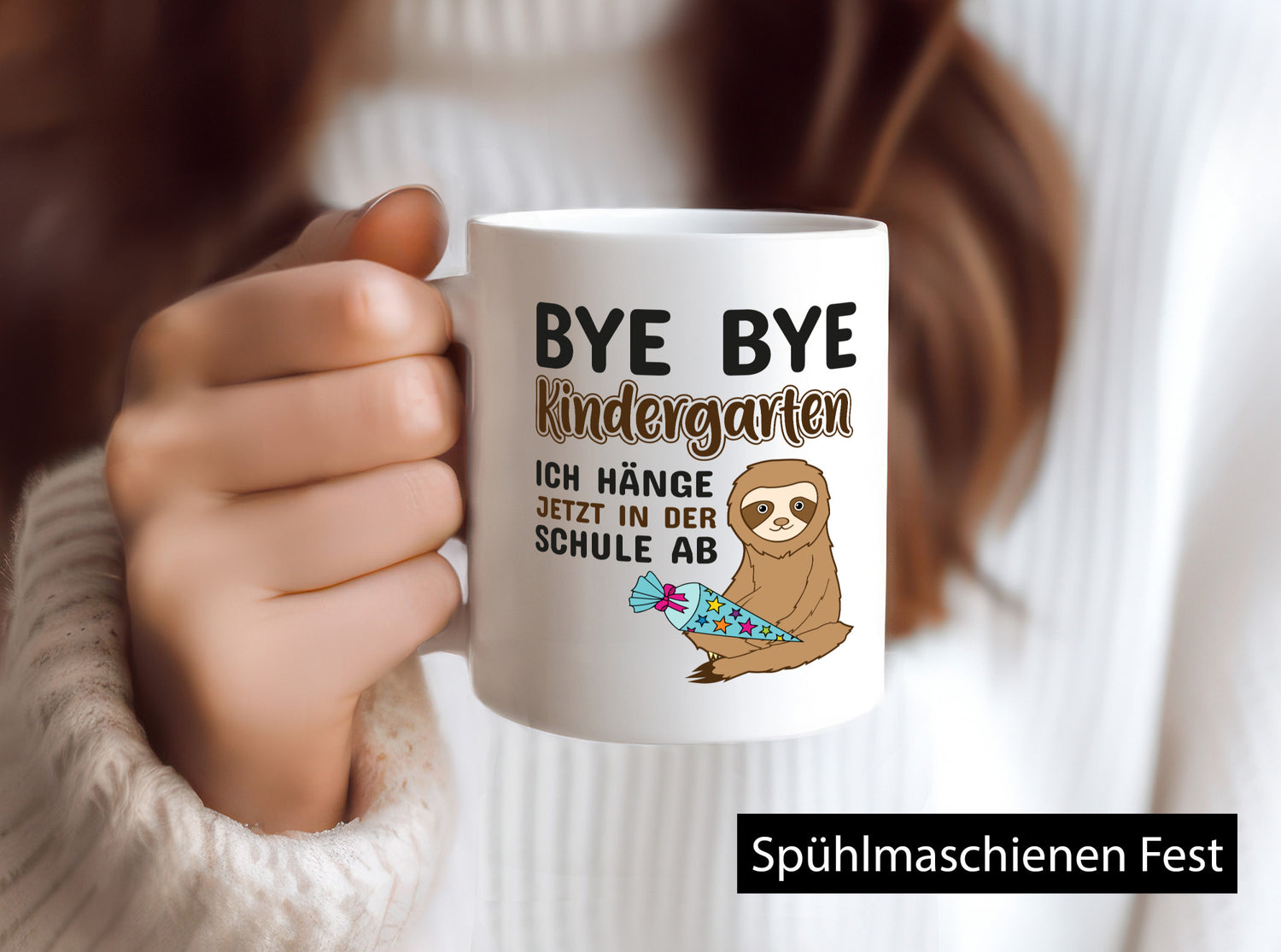 Bye Kindergarten | Schulkind Tasse Faultier Motiv lustig Tierliebhaber Humor