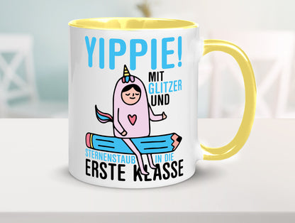 Mit Glitzer und Sternenstaub | Einschulung Einhorn lustiger Spruch Geschenk