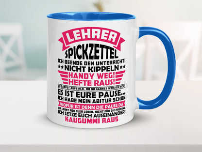 Lehrer Spickzettel | Beruf Tasse lustiger Spruch vl8 Geschenkidee Arbeit