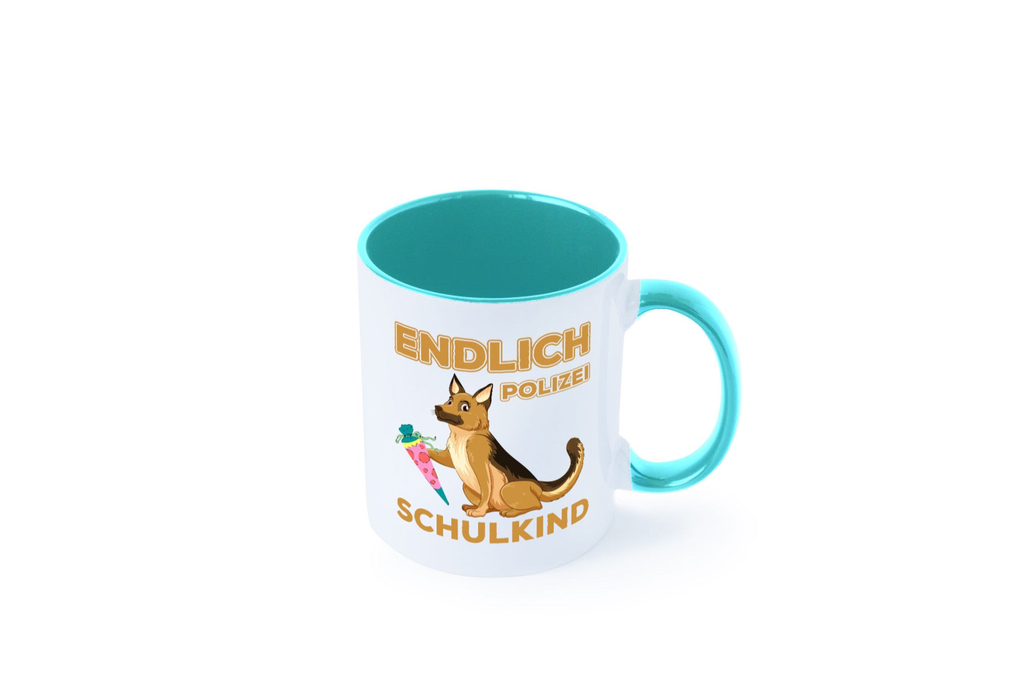Endlich Schulkind | Tasse Einschulung Polizei Hund lustiger Spruch Geschenk