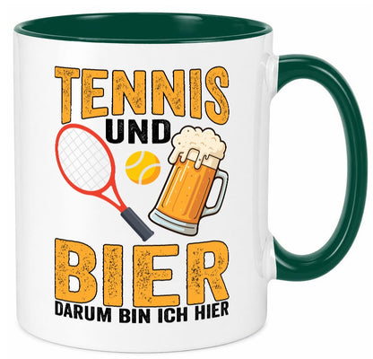 Tennis und Bier darum bin ich hier | Tennisspieler v2 Geschenkidee Humor Tasse
