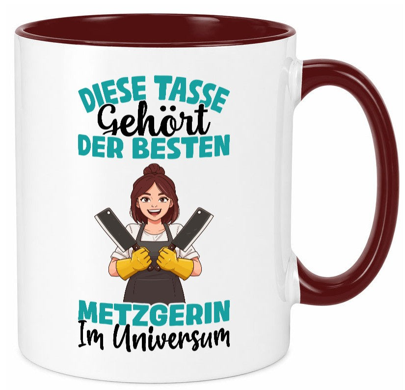 Im Universum: Metzgerin | Fleischerin Geschenk Humor Geschenkidee lustiger Tasse