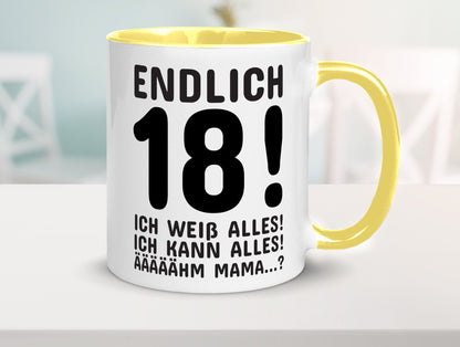 Endlich 18 | Geburtstag Tasse volljährig Erwachsen lustig Geschenkidee Geschenk