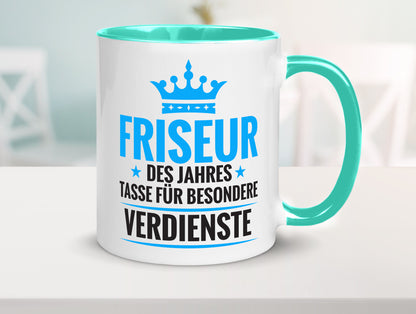 Besonderer Verdienst: Friseur | Frisör Geschenkidee Humor Tasse