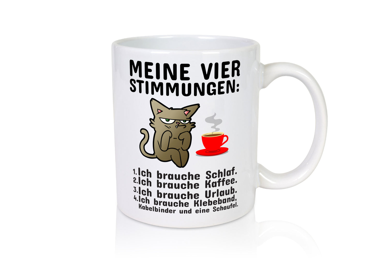 Vier Stimmungen | Morgenmuffel Tasse mürrische Katze Humor Tierliebhaber