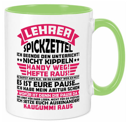 Lehrer Spickzettel | Beruf Tasse lustiger Spruch vl8 Geschenkidee Arbeit