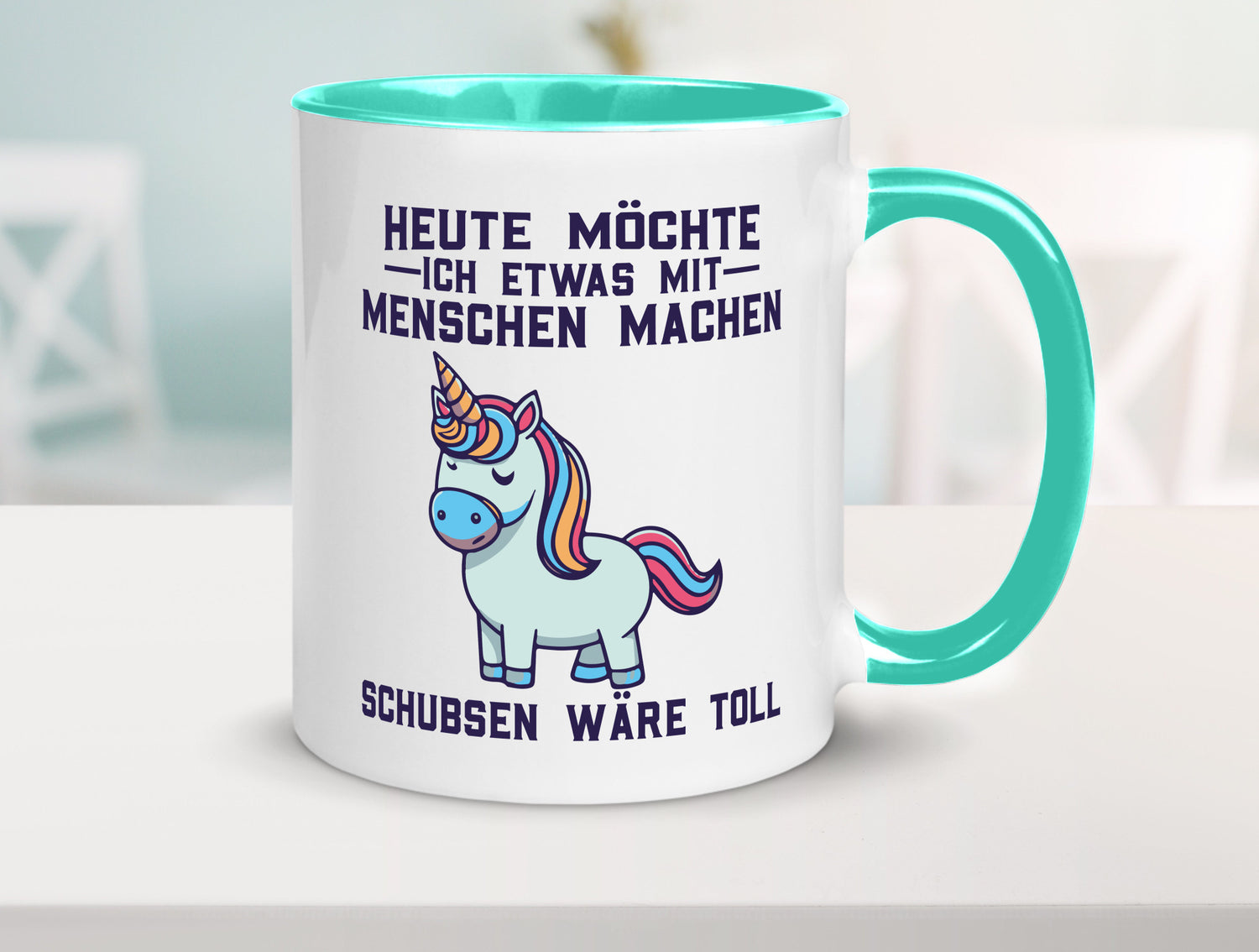 Heute möchte ich Menschen schubsen | Einhorn v2 Geschenk Humor Geschenkidee