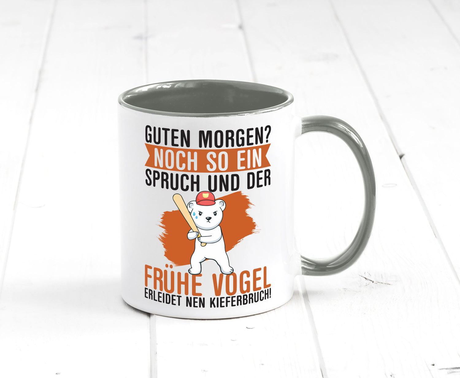 Guten Morgen | Bär Der frühe Vogel erledidet Kiferbruch Humor Geschenkidee Tasse