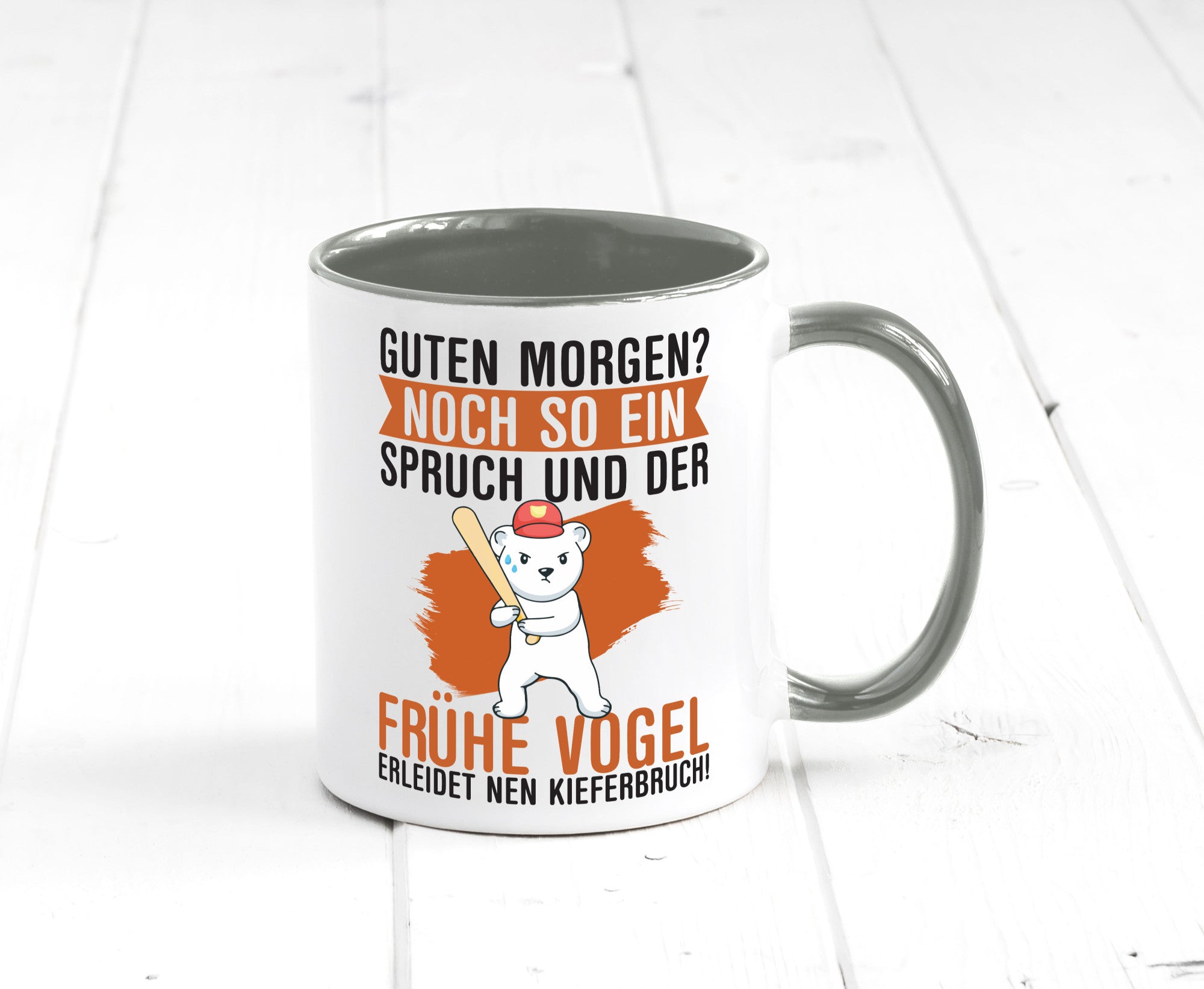 Guten Morgen | Bär Der frühe Vogel erledidet Kiferbruch Humor Geschenkidee Tasse