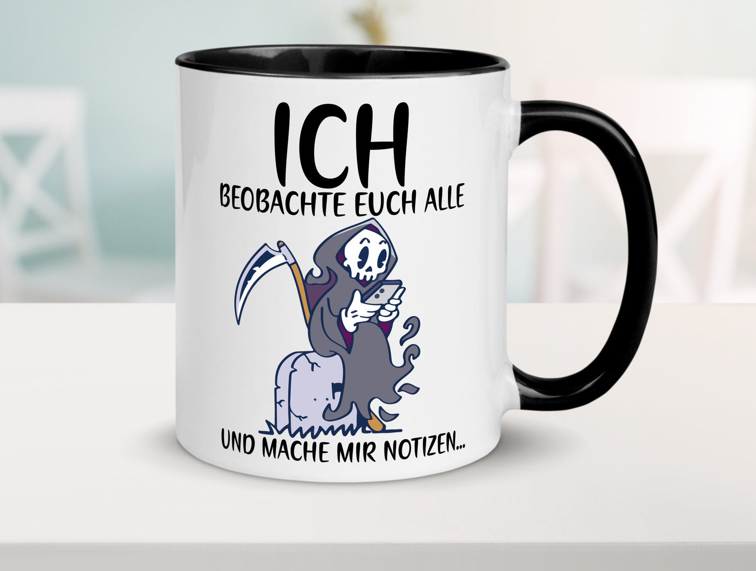 Ich beobachte euch | Sensenmann Sense Skelett Humor Geschenkidee Tasse