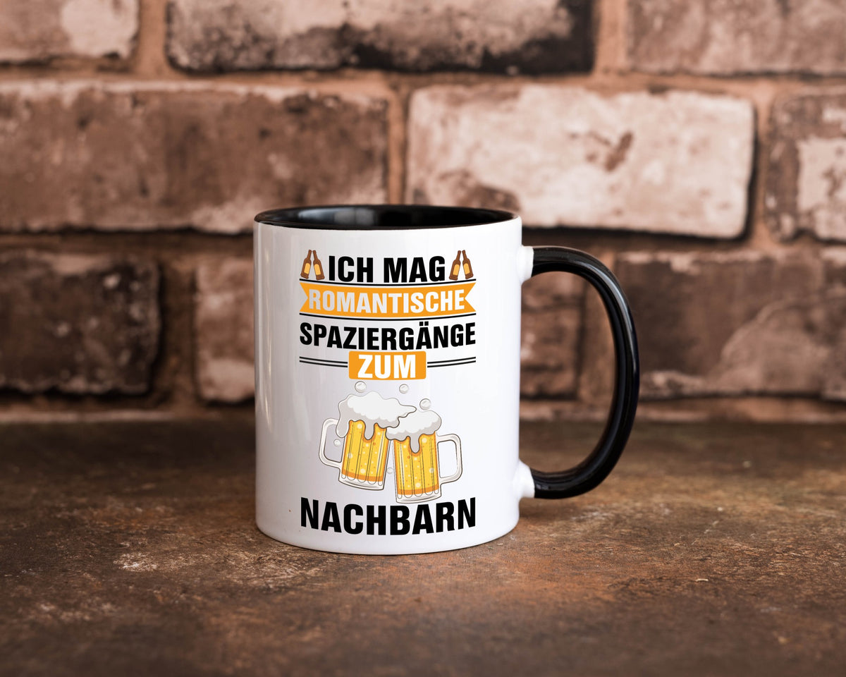 Romantische Spaziergänge zum Nachbarn | Bier lustiger Spruch Geschenk Familie Tasse