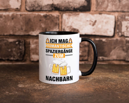 Romantische Spaziergänge zum Nachbarn | Bier lustiger Spruch Geschenk Familie Tasse