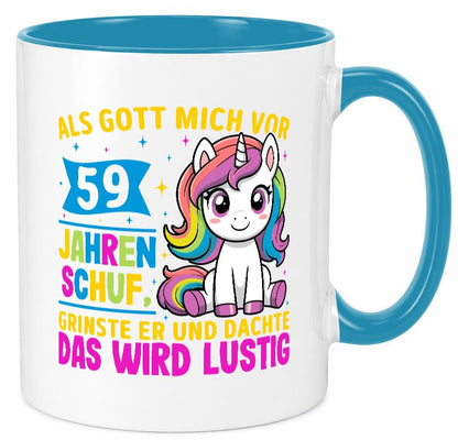 59. Geburtstag | Als Gott mich schuf 40 Jahre v2 lustig Geschenkidee Geschenk Tasse