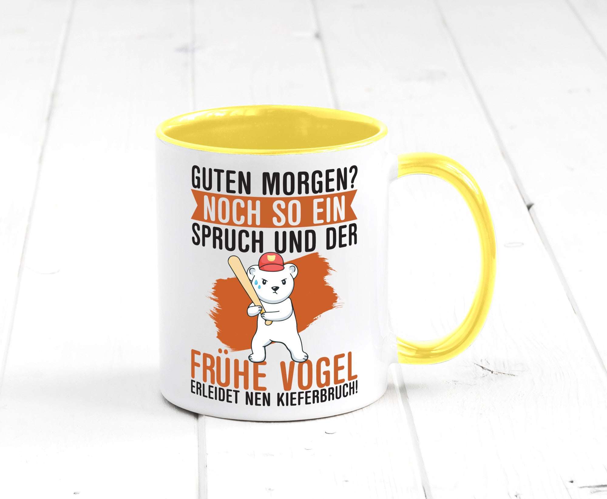 Guten Morgen | Bär Der frühe Vogel erledidet Kiferbruch Humor Geschenkidee Tasse