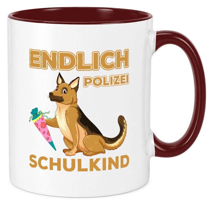 Endlich Schulkind | Tasse Einschulung Polizei Hund lustiger Spruch Geschenk