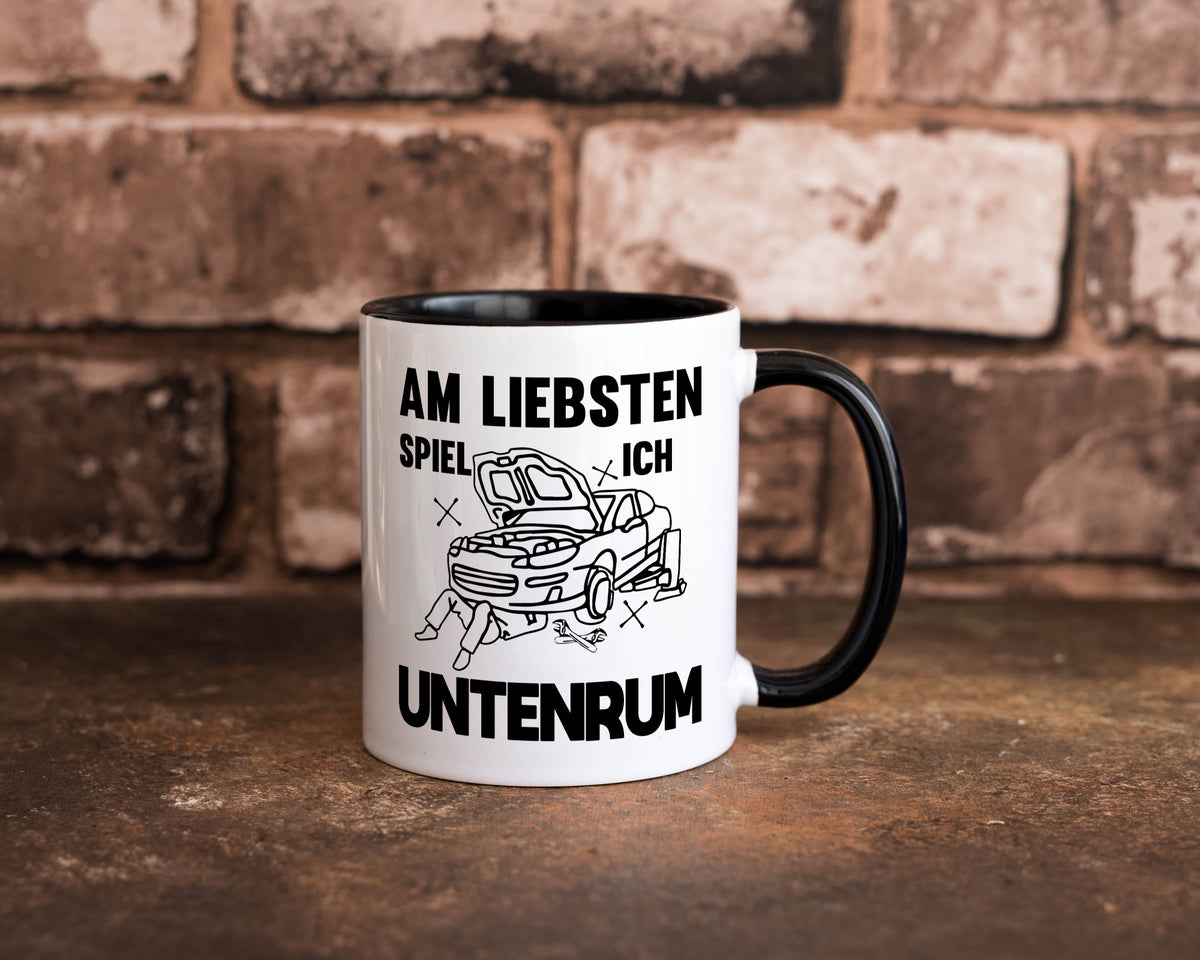 Am liebsten spiele ich untenrum | Autowektstatt lustiger Spruch Geschenk Humor Tasse