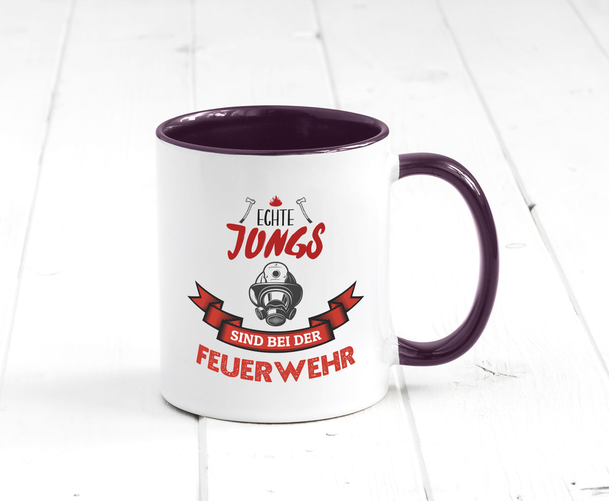 Echte Jungs sind bei der Feuerwehr | Feuerwehrmann lustiger Spruch Geschenk Tasse
