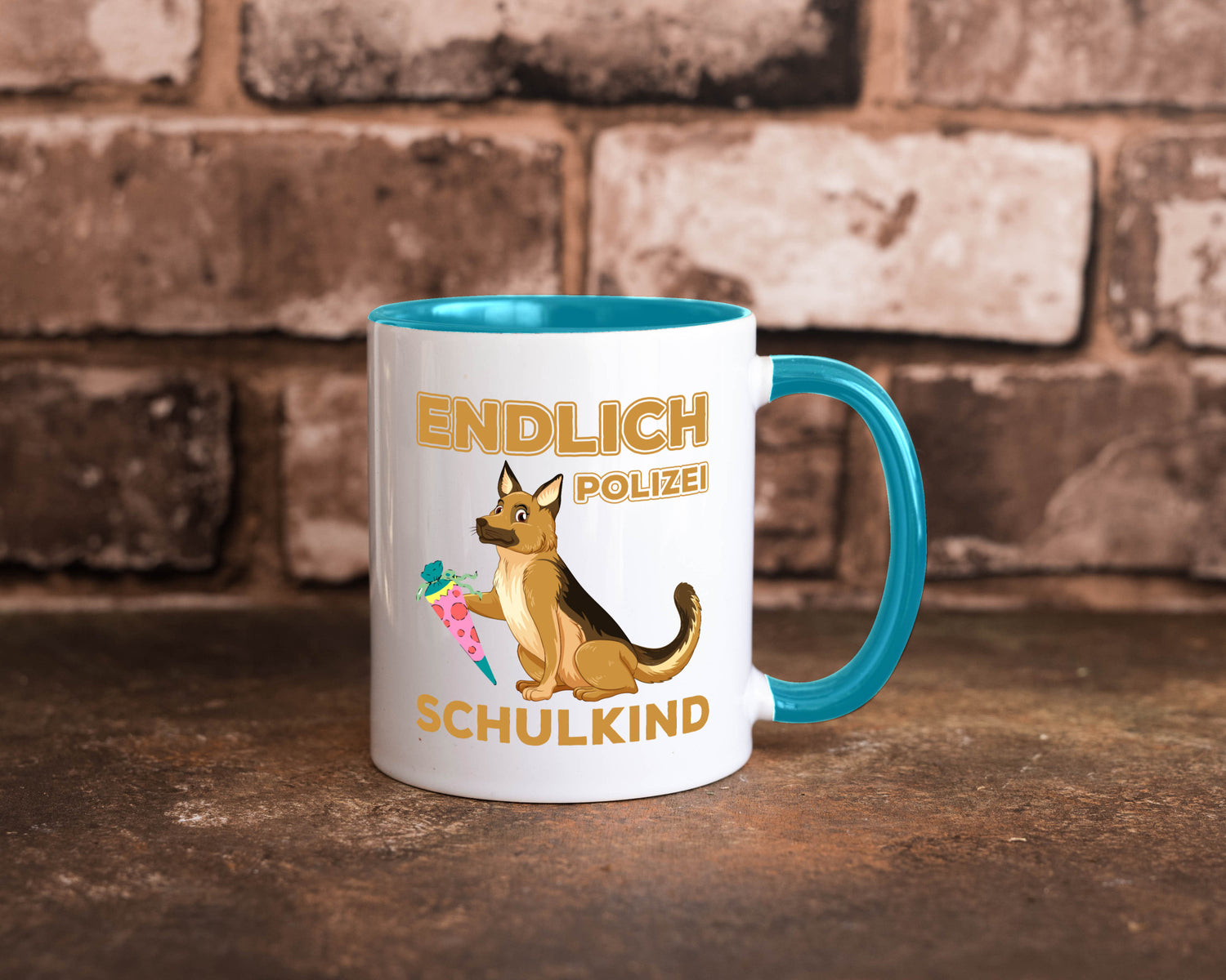 Endlich Schulkind | Tasse Einschulung Polizei Hund lustiger Spruch Geschenk