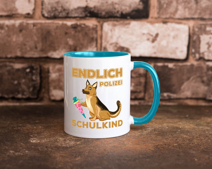 Endlich Schulkind | Tasse Einschulung Polizei Hund lustiger Spruch Geschenk