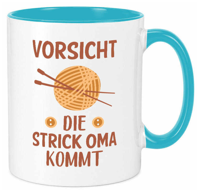 Vorsicht, Strickoma kommt | Wolle Stricknadeln Humor Familie Geschenkidee Tasse