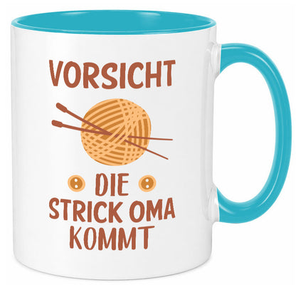 Vorsicht, Strickoma kommt | Wolle Stricknadeln Humor Familie Geschenkidee Tasse