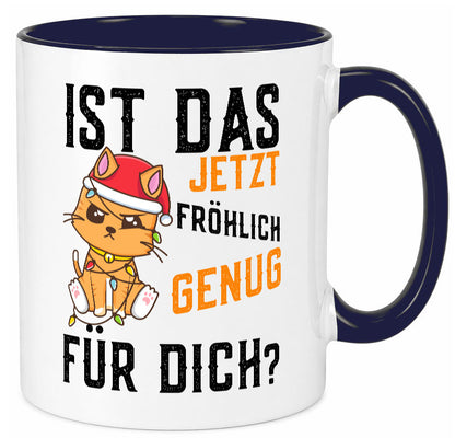Ist das fröhlich genug | Katze Weihnachten Lichterkette Geschenk Tierliebhaber Tasse