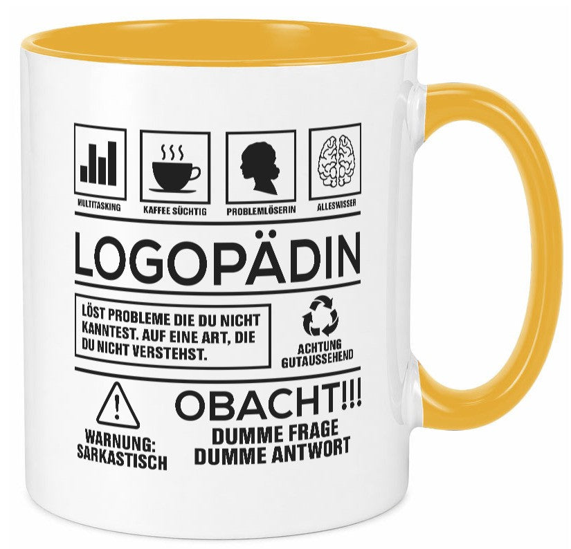 Achtung Probleme Logopädin | Sprachtherapie Humor Geschenkidee Tasse
