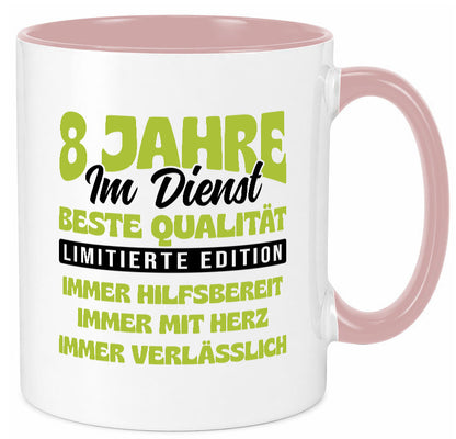 8 Jahre im Dienst | Jubiläum Arbeit v4 lustig Kollegen Büro Geschenk Tasse