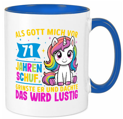 71. Geburtstag | Als Gott mich schuf 40 Jahre v2 Geschenkidee Humor Tasse