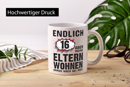 Endlich 16 | Geburtstag Tasse lustiges Statement lustiger Spruch Geschenk