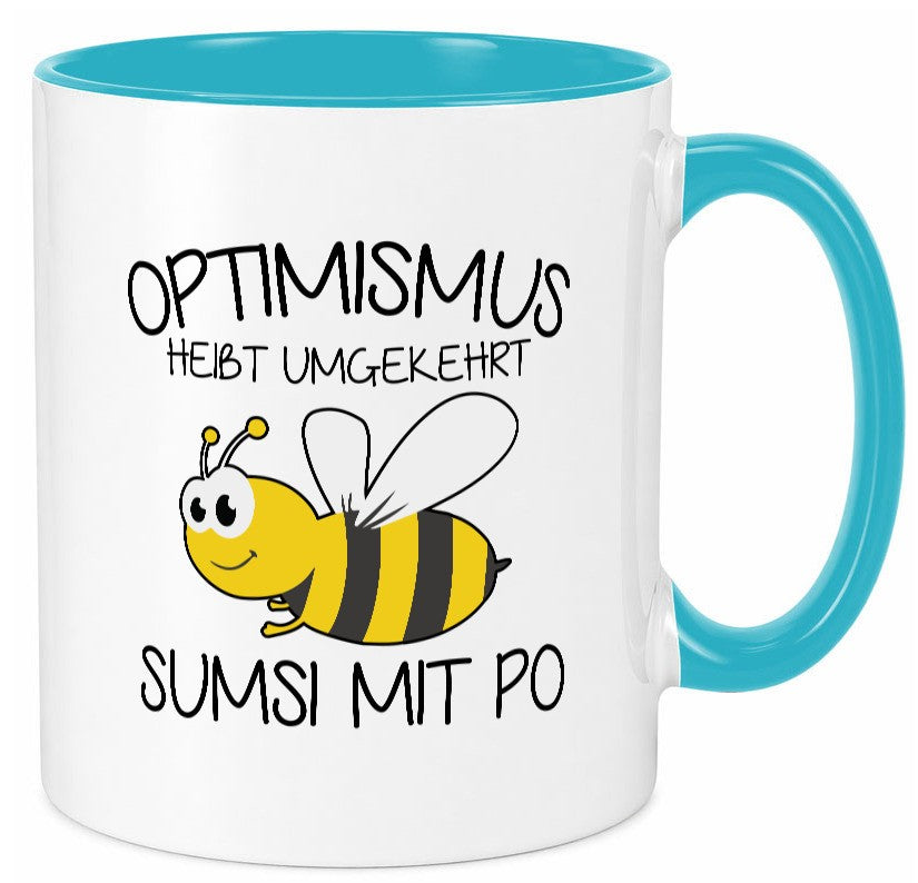 Optimismus umgekehrt heißt Sumsimitpo | Biene lustiger Spruch Geschenk Humor Tasse