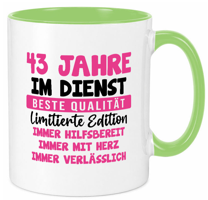 43 Jahre im Dienst | Jubiläum Arbeit v10 Geschenk Kollegen Büro lustiger Spruch Tasse