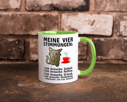 Vier Stimmungen | Morgenmuffel Tasse mürrische Katze Humor Tierliebhaber