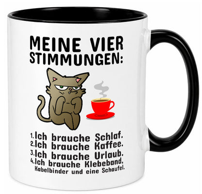 Vier Stimmungen | Morgenmuffel Tasse mürrische Katze Humor Tierliebhaber