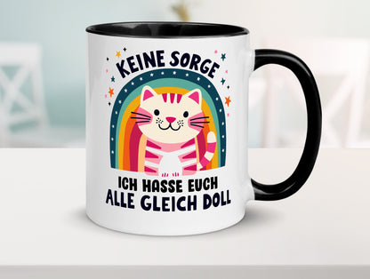 Ich hasse euch alle gleich doll | Katze Sarkasmus lustig Tierliebhaber Humor Tasse